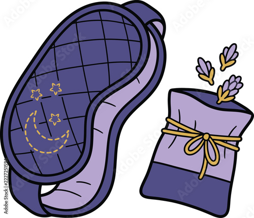 Quilted Sleep Eye Mask with Moon Stars and Lavender Sachet Bag