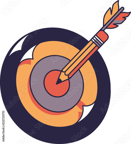 Target Bullseye with Pencil Arrow Hitting Center Creative Goal Concept