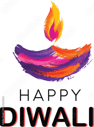 Happy-Diwali Background Vector Design with Artistic Painterly Diya Graphic