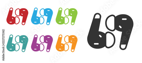 Black Air headphones icon icon isolated on white background. Holder wireless in case earphones garniture electronic gadget. Set icons colorful. Vector