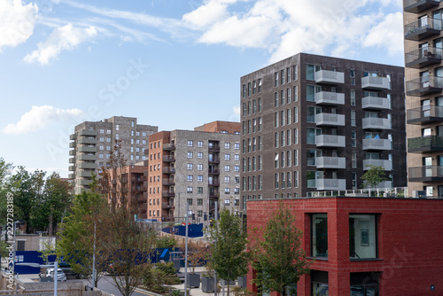 Photography Modern Apartment Buildings with Balconies Under Blue Sky