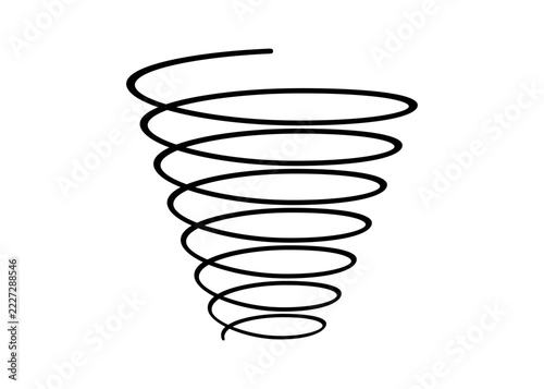 Line funnel spiral spring icon. Wire coil spring symbol. Thin zigzag line icon. Flexible coil shape. Loop funnel line element. Design object. Vector illustration isolated on white background.