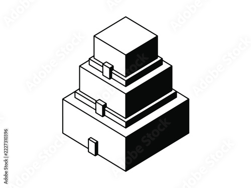 Three stacked isometric gift boxes in line art style