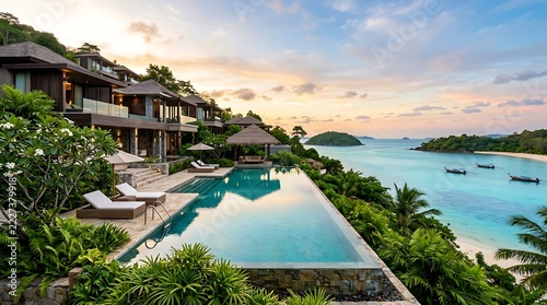 swimming pool at sunset