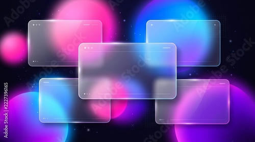 Modern floating glass cards over colorful abstract gradient background vector design