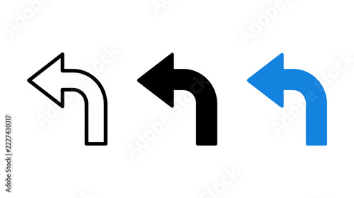 Fotografie Directional left turn arrow symbol in multiple visual variations with navigation