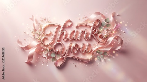 Elegant Pink Thank You Card with Ribbon Flowers