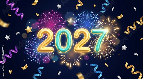 Bright Neon 2027 Celebratory Fireworks Display