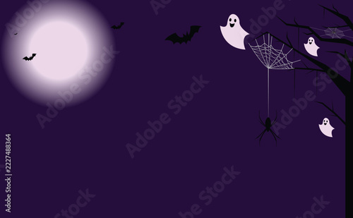 Halloween Night Background With Ghosts And Bats