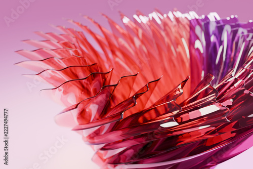 Rippled 3D glass fins swirling over soft pink