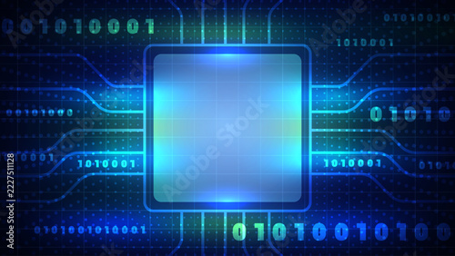Cyber security technology concept background with abstract computer processor chip and digital data protection circuit network