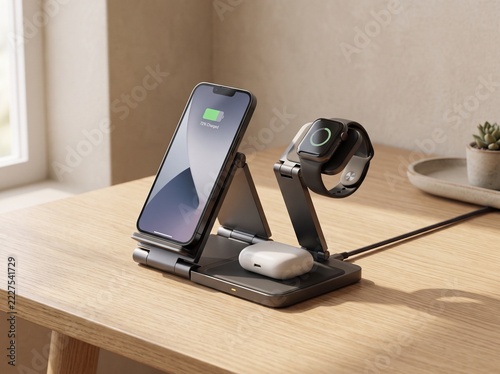Wireless charging station on desk