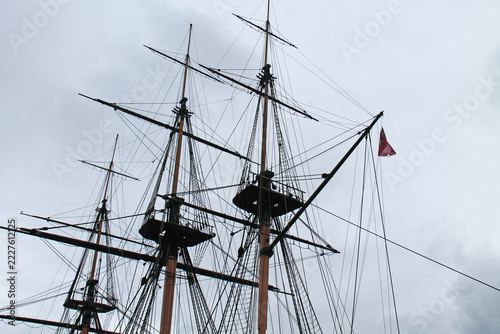 The Masts and Rigging of a Large Vintage Sailing Ship.
