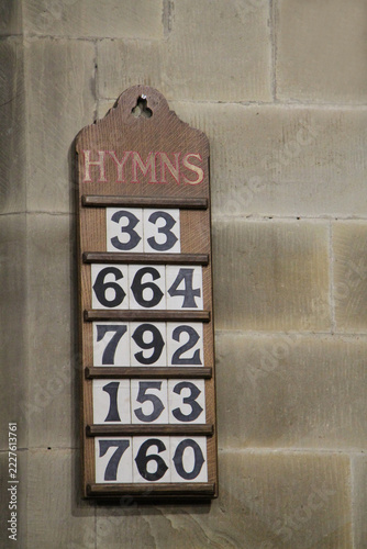 A Traditional Number List of Hymns for a Church Service.