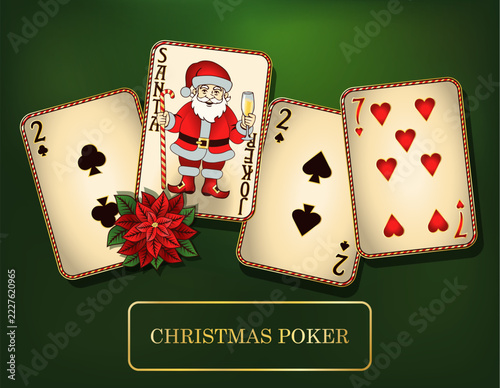 2027 Christmas casino poker card with Santa Claus Joker,  vector illustration