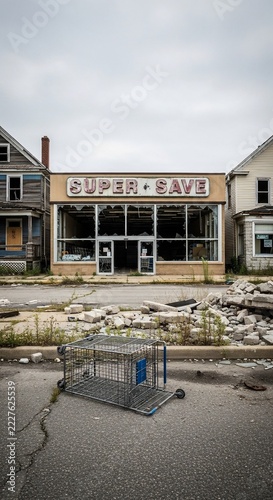 Echoes of Commerce: Abandoned Super Save Under a Somber Sky