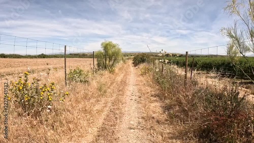 Via de la Plata, dirt road through farmland near Galisteo, province of Caceres, Extremadura, Spain