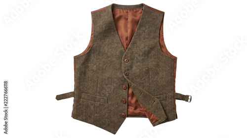 Fotografie Brown tweed waistcoat with button closure on a transparent background
