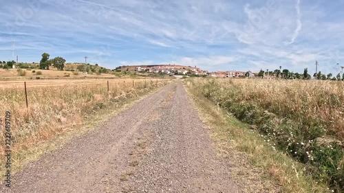 gravel road entering Galisteo, province of Cáceres, Extremadura, Spain