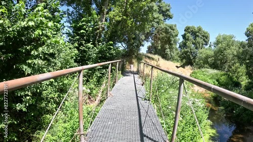 Via de la Plata, a pedestrian bridge over a stream next to Valverde de Valdelacasa, province of Salamanca, Castile and Leon, Spain