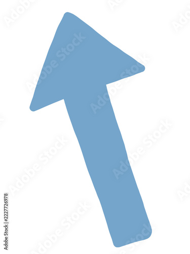 Fotografie Single hand-drawn blue arrow tilted upward, a playful pointer element for infographics, presentations and planners