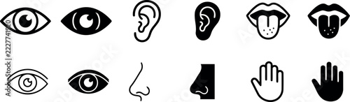 Obraz na plátně Trendy five senses vector bundle with minimalist human perception line art icon