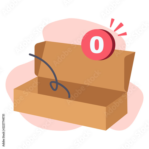 Empty Cardboard Package with Zero Notification Badge Flat Color Vector Illustration