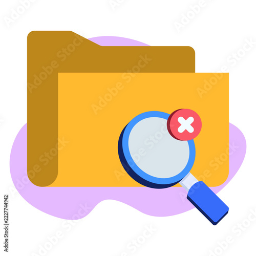 Empty Search Results Folder with Magnifying Glass and Zero Notification Badge Flat Color Vector Illustration