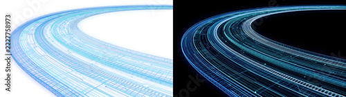 Fotografie Futuristic glowing blue wireframe highway curve for technology designs in PNG, T