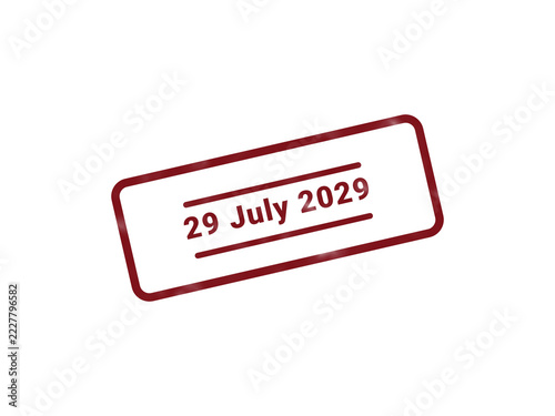 Red vintage date stamp with 29 July 2029 printed on it