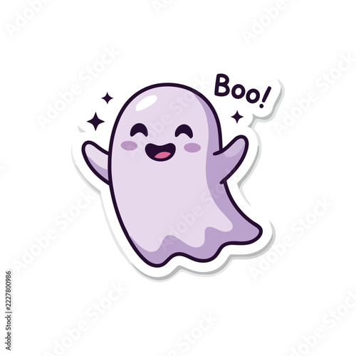Fotografie Cute cartoon ghost character saying boo halloween sticker design