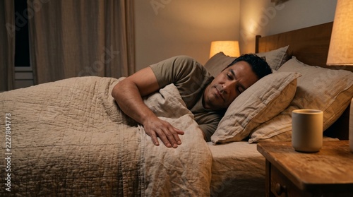 Man settling into bed during a low stimulation evening