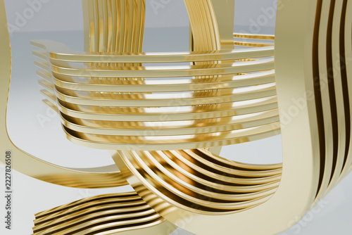 Close-up of layered 3D gold bands curving inward