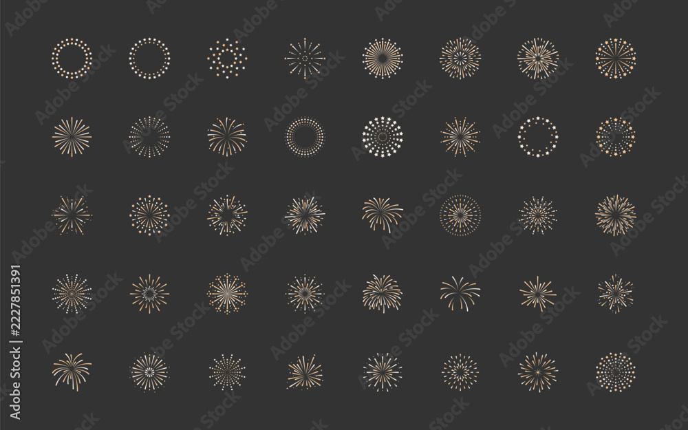 © kornkun - set of firework icons, new year festival decorative