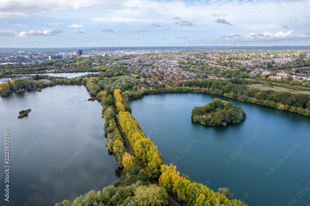 Fototapeta premium Beautiful aerial view of the Reading, Berkshire. East Reading, yacht and Marina Lake