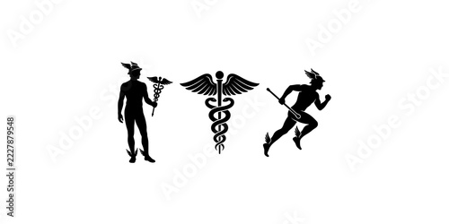 Fotografie Greek god mercury caduceus silhouettes for medical symbol and mythology design project
