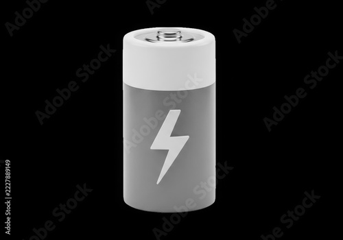 Grey battery icon with a white lightning bolt symbol for energy isolated on transparent background