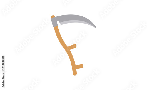 Obraz na plátně A scythe with a wooden handle is depicted in a vector illustration