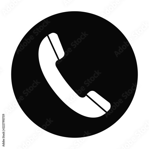 Black and white phone icon in circle symbol