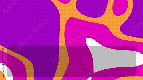 Vibrant abstract pattern with organic shapes and bright purple and orange colors.