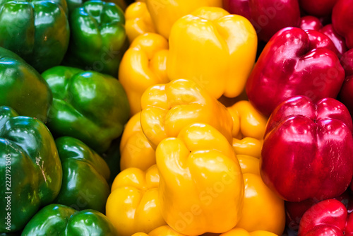 Colorful bell peppers in a farmers market.
