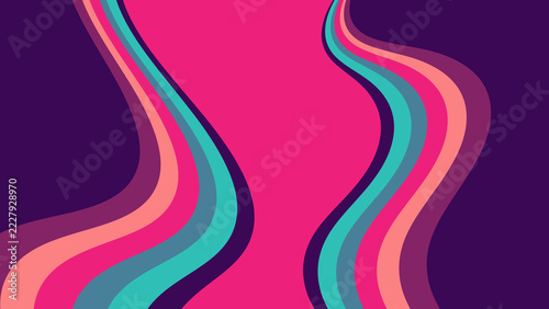 Abstract vibrant Y2K synthwave fluid wave background. Dynamic magenta and turquoise wavy stripes. Retro 70s groovy psychedelic wavy lines layout.
