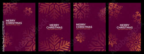 Christmas greeting card with dotted festive snowflake and Merry Christmas message. New Year holiday celebration and seasonal greetings. Decorative vector design with copy space.