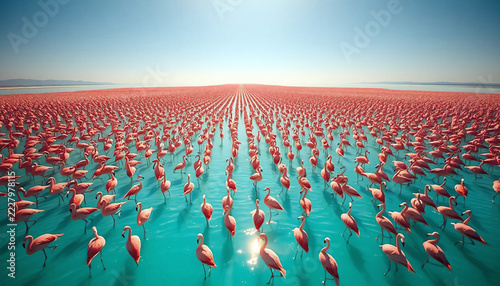 Pink flamingo. A large flock of flamingos