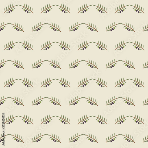 Mediterranean olive branches seamless pattern on cream