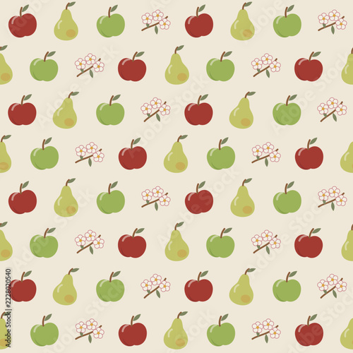 Apples and pears orchard fruit seamless pattern on cream