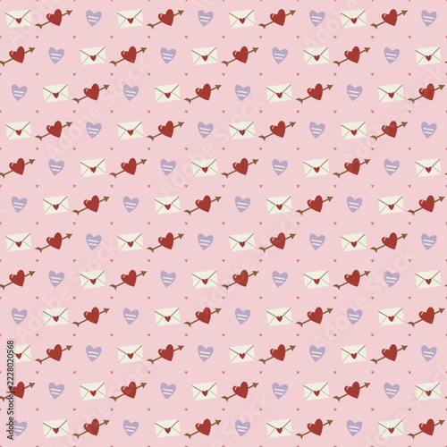 Valentine love letters and hearts seamless pattern on pink