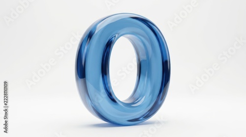 3d render of a glossy blue glass letter o isolated on white background