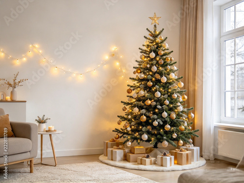 Christmas tree decoration in the corner of the living room