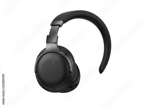 Modern black wireless headphones isolated on transparent background
